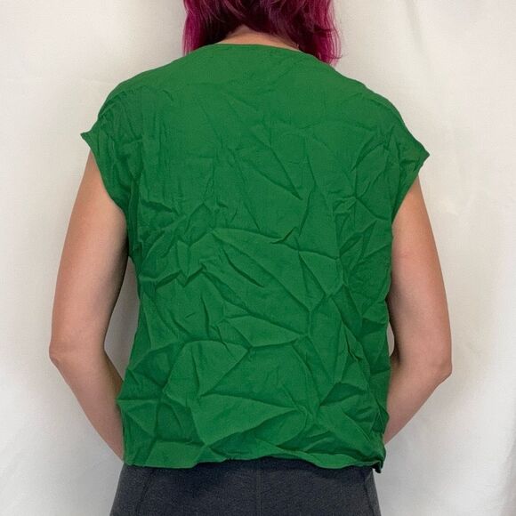 MNG Basics Women's Sleeveless Crinkle Ruffle Detail Tank Blouse Emerald Green 8 - Picture 2 of 12